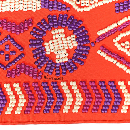 Hermes Silk Gavroche Kelly en Perles Pocket Square Scarf Vermillion Violet 4 of 5