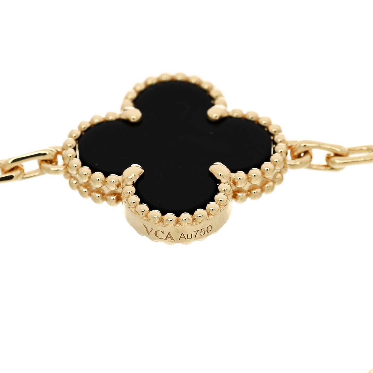 18K Yellow Gold Black Onyx 5 Motifs Vintage Alhambra Bracelet