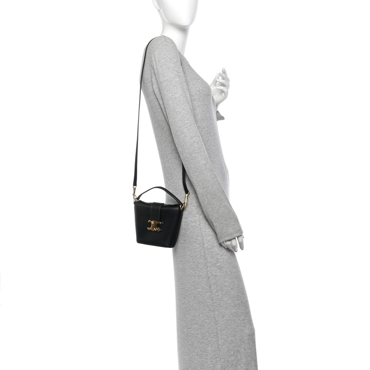 Celine Smooth Calfskin Triomphe Mini Bucket Bag Black 2 of 9
