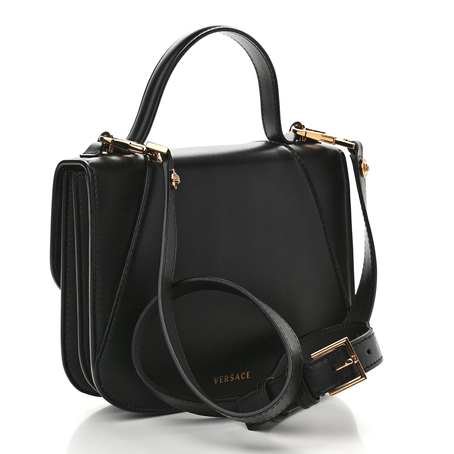 Vitello Barocco Virtus Small Top Handle Shoulder Bag Black