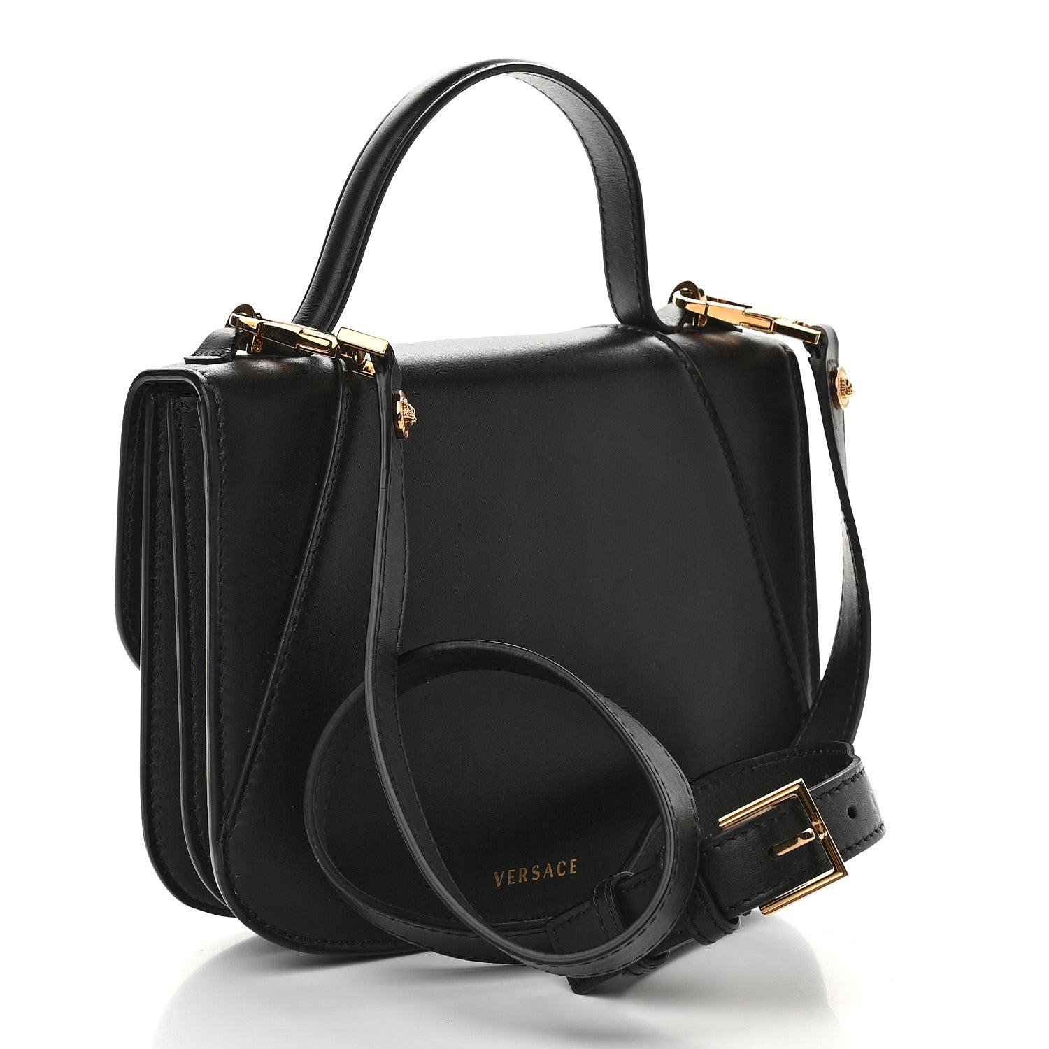 Versace Vitello Barocco Virtus Small Top Handle Shoulder Bag Black 2 of 7