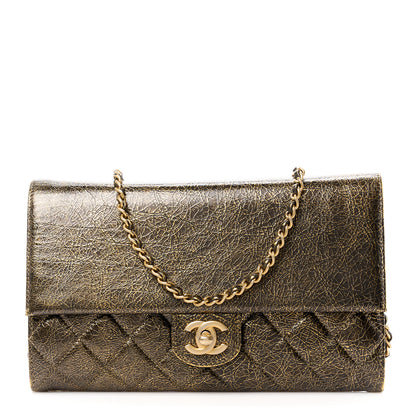 Chanel Cracked Metallic Calfskin Quilted Zip Away Chain Clutch Gold 1 of 13