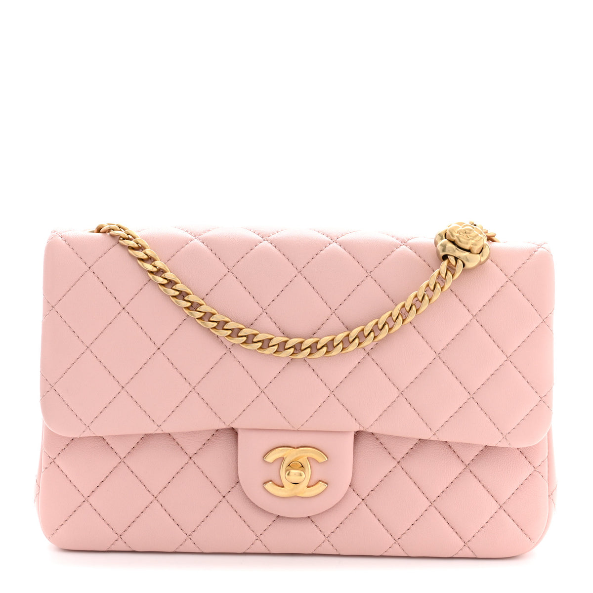 Lambskin Quilted Small Sweet Camellia Flap Light Pink
