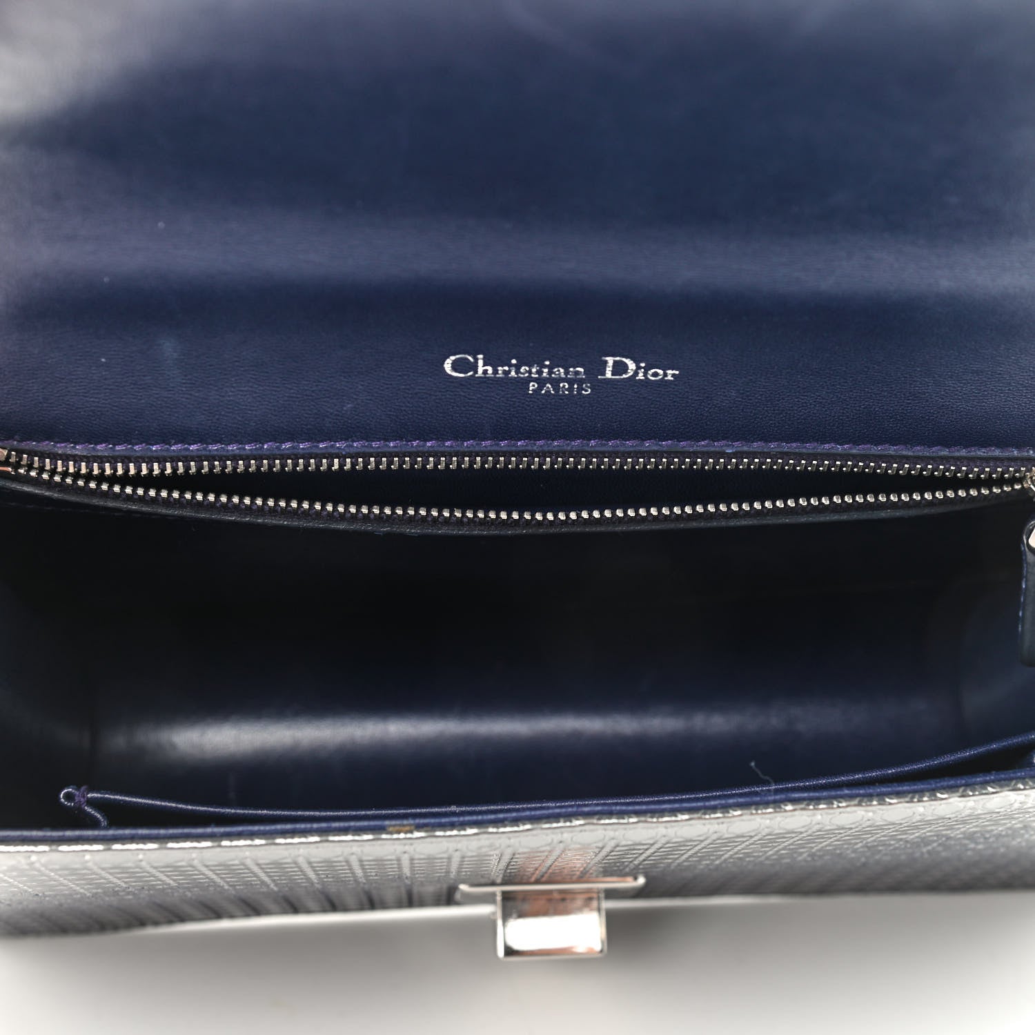 Christian Dior Metallic Patent Micro-Cannage Gradient Medium Diorama Flap Bag Silver Blue 5 of 8