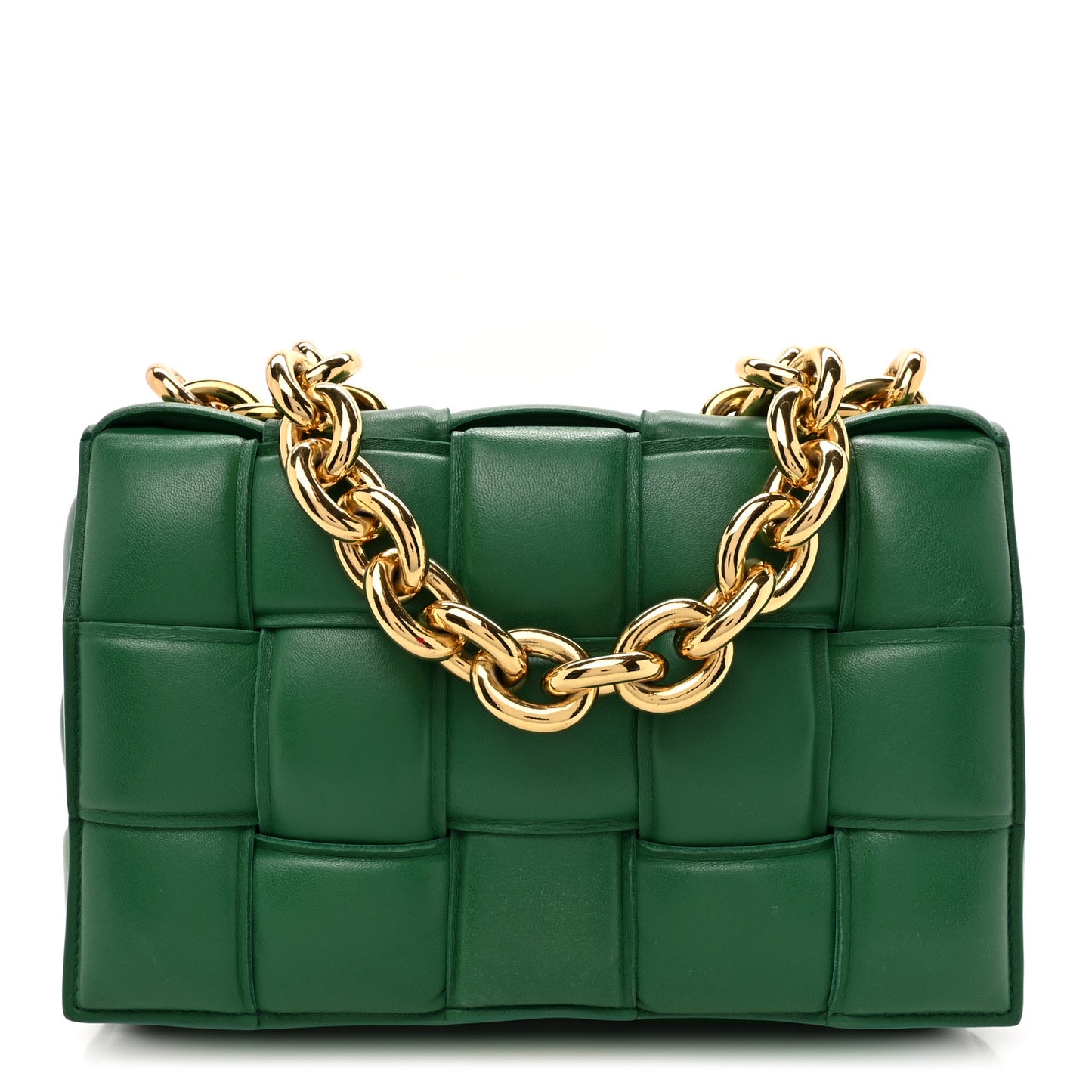 Lambskin Maxi Intreccio Padded Chain Cassette Crossbody Bag Racing Green