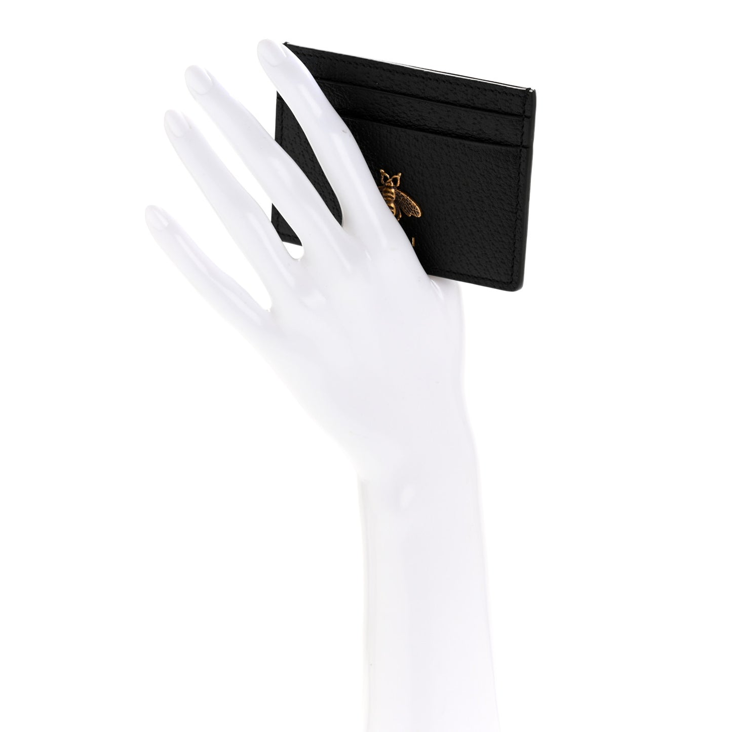 Pebbled Calfskin Animalier Card Holder Black