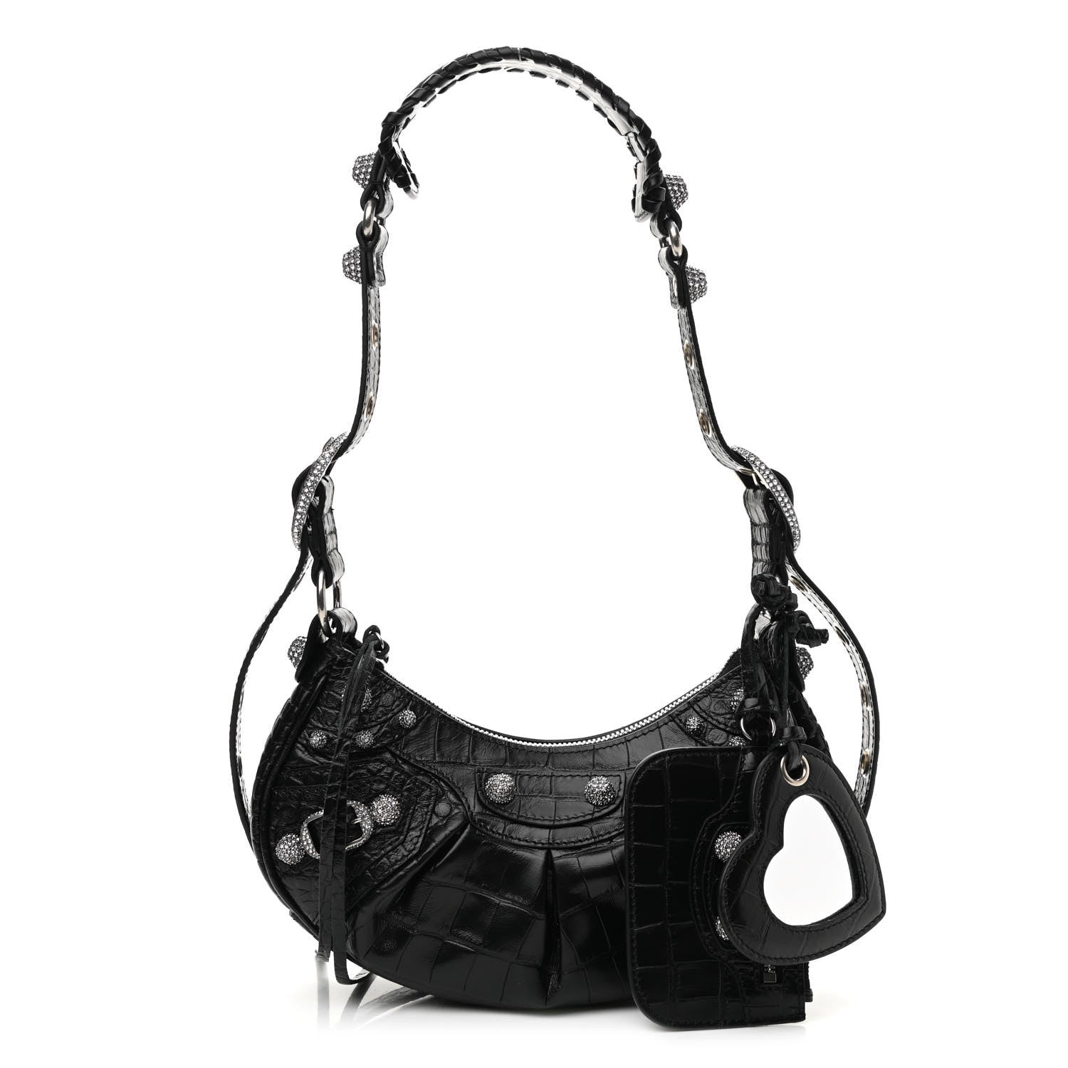 Balenciaga Extra Supple Calfskin Crystal Crocodile Embossed Le Cagole Shoulder Bag XS Black 1 of 10