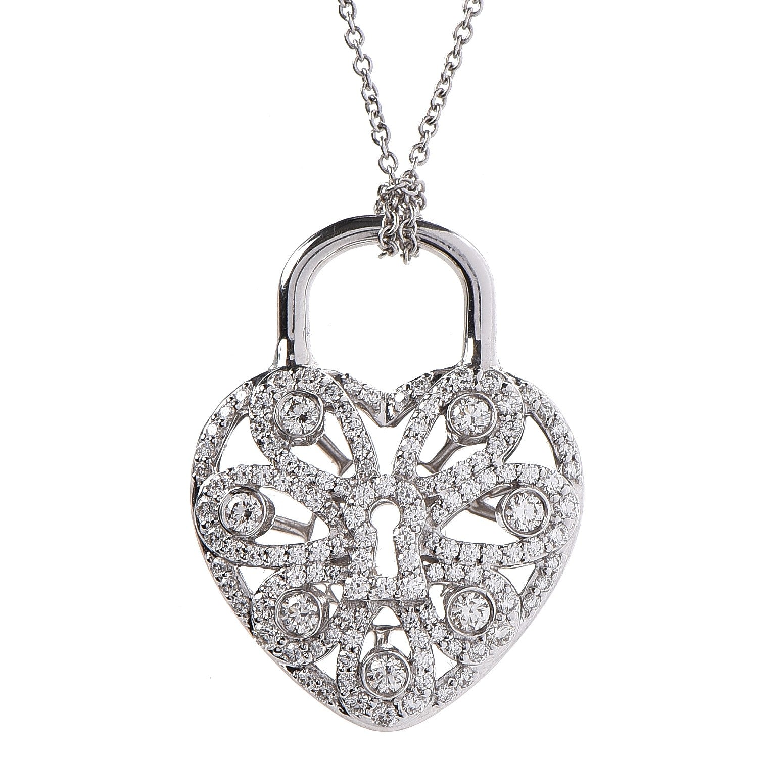 Tiffany 18K White Gold Diamond Filigree Heart Pendant Necklace 4 of 9