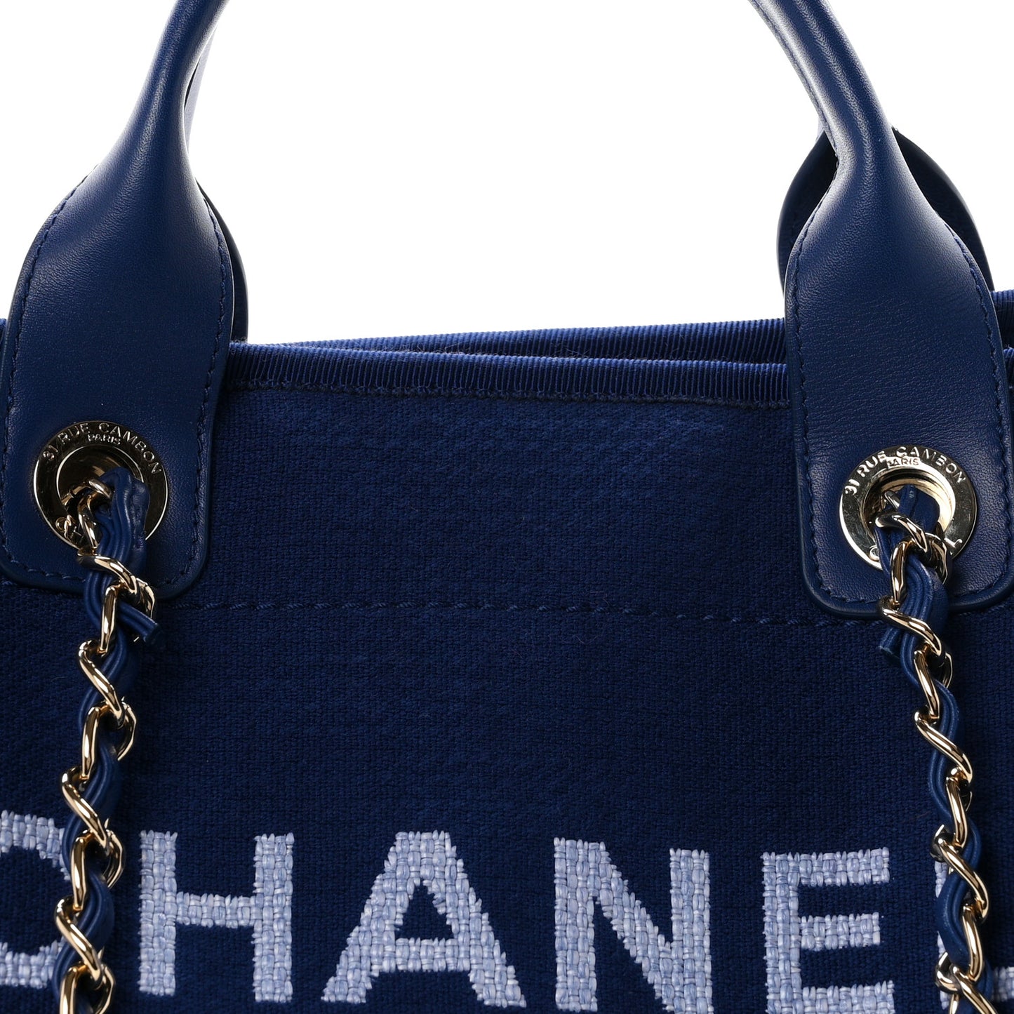 Mixed Fibers Calfskin Medium Deauville Tote Dark Blue