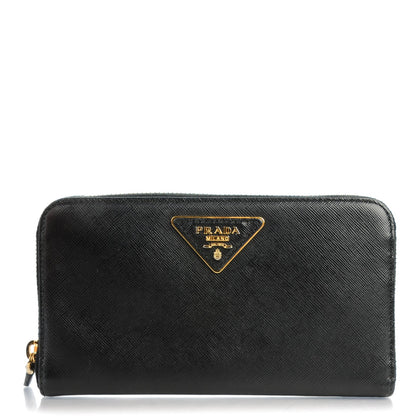 Prada Saffiano Triangle Zip Around Wallet Nero Black 1 of 7