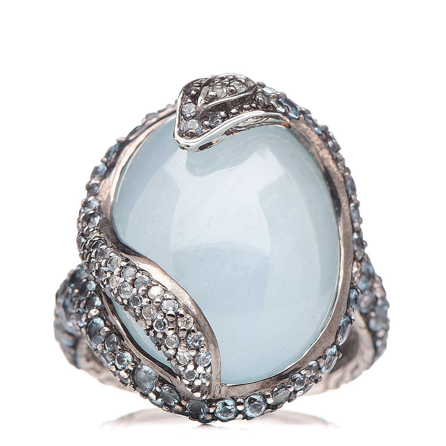 John Hardy Sterling Silver Diamond Blue Topaz Aquamarine Legends Cobra Ring 54 6.75 1 of 6