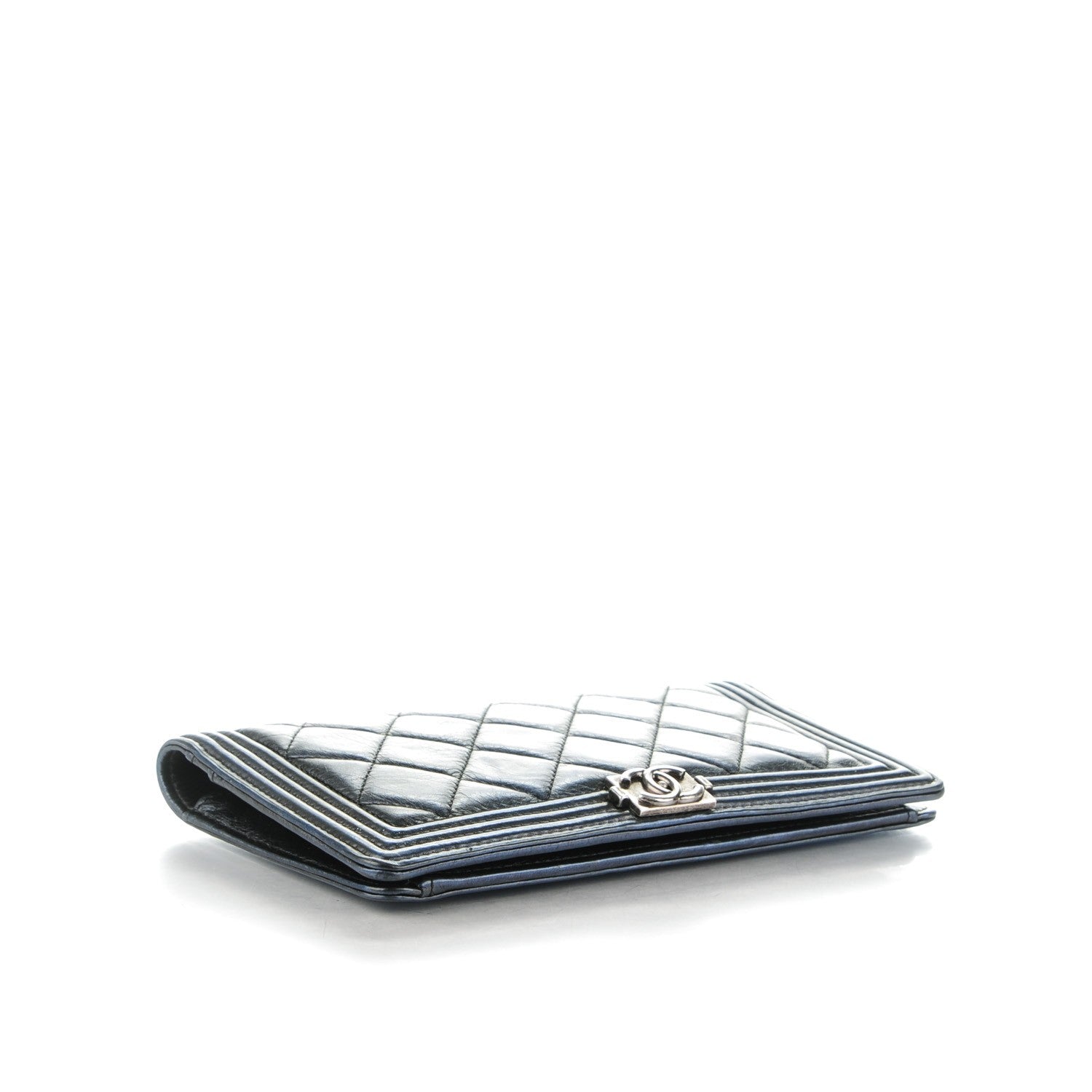 Chanel Lambskin Quilted Boy Yen Wallet Navy Blue Pearl 4 of 8