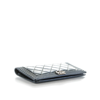 Chanel Lambskin Quilted Boy Yen Wallet Navy Blue Pearl 4 of 8
