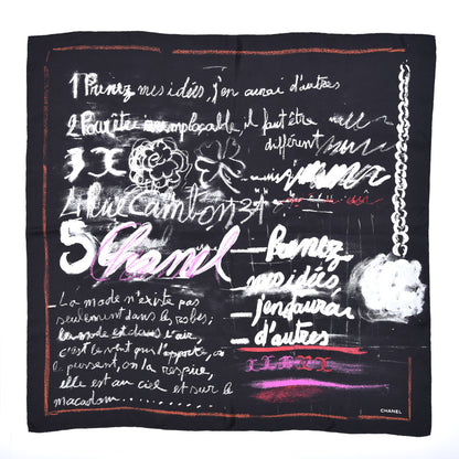 Chanel Silk Twill Chalk Print CC Square Scarf Black 3 of 5