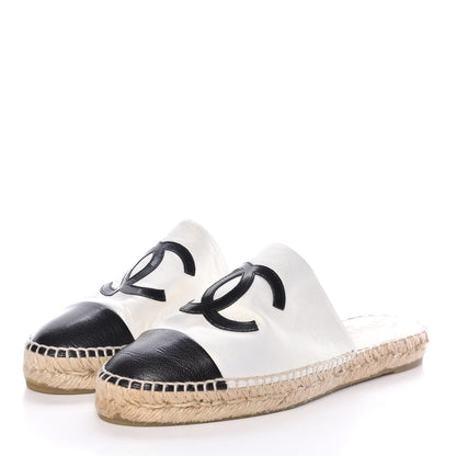 Chanel Iridescent Goatskin CC Espadrille Mules 41 Ivory Black 3 of 10