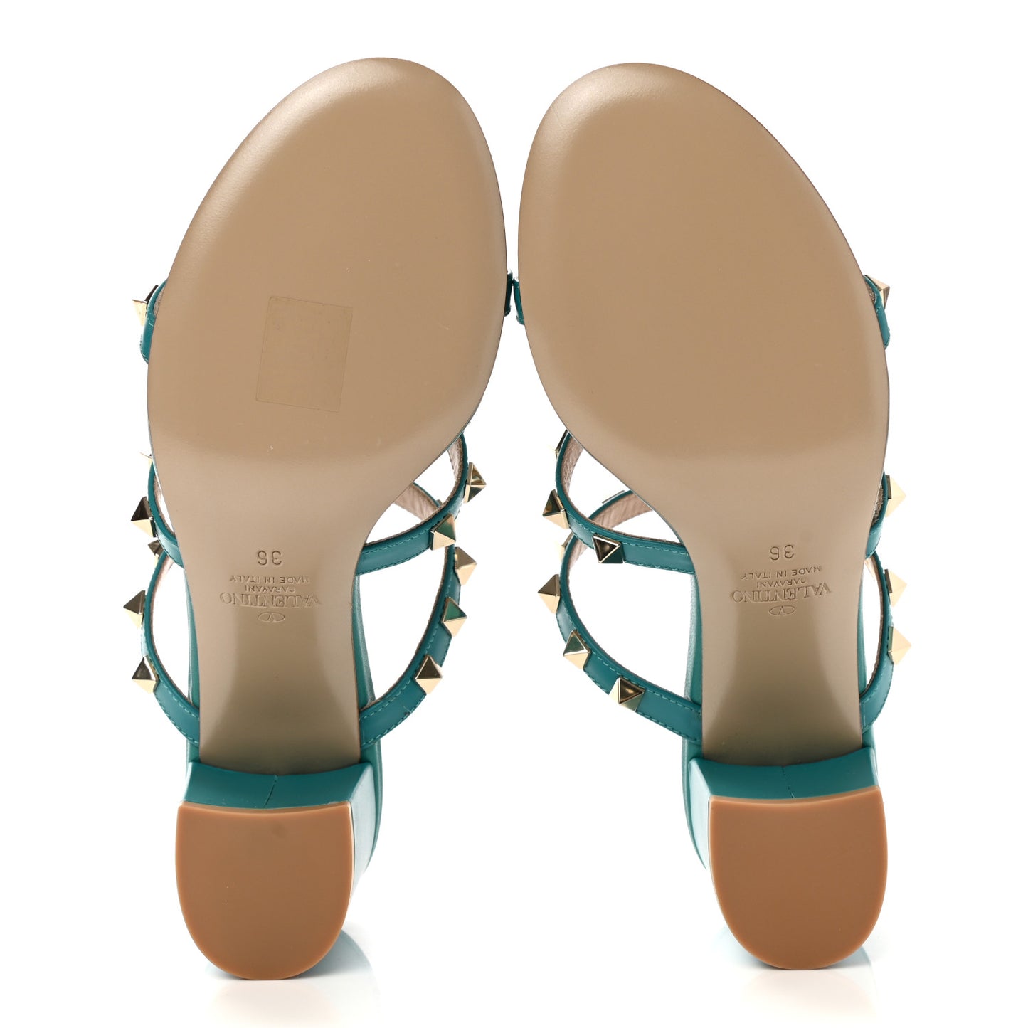 Calfskin Nappa Rockstud 60mm Caged Slide Sandals 36 Ultra Marine Green