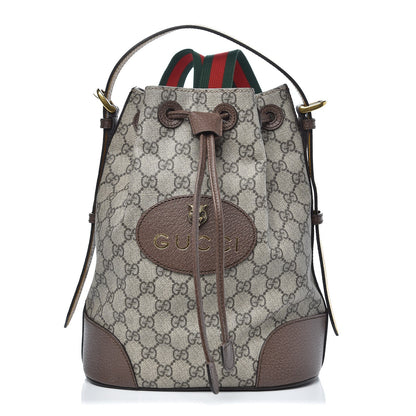 Gucci GG Supreme Monogram Neo Vintage Drawstring Bucket Backpack Beige New Acero Crop 1 of 10