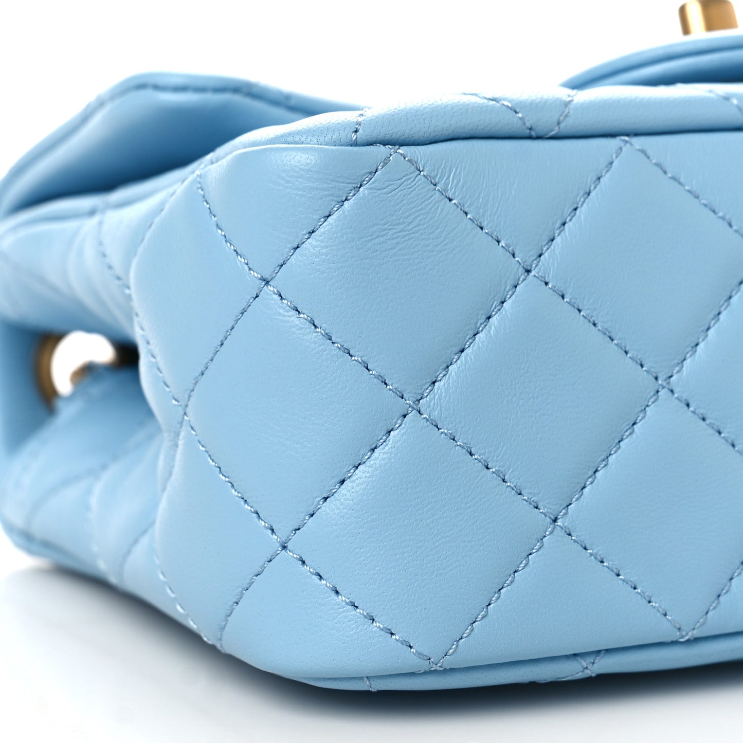 Lambskin Quilted Mini Pearl Crush Flap Light Blue