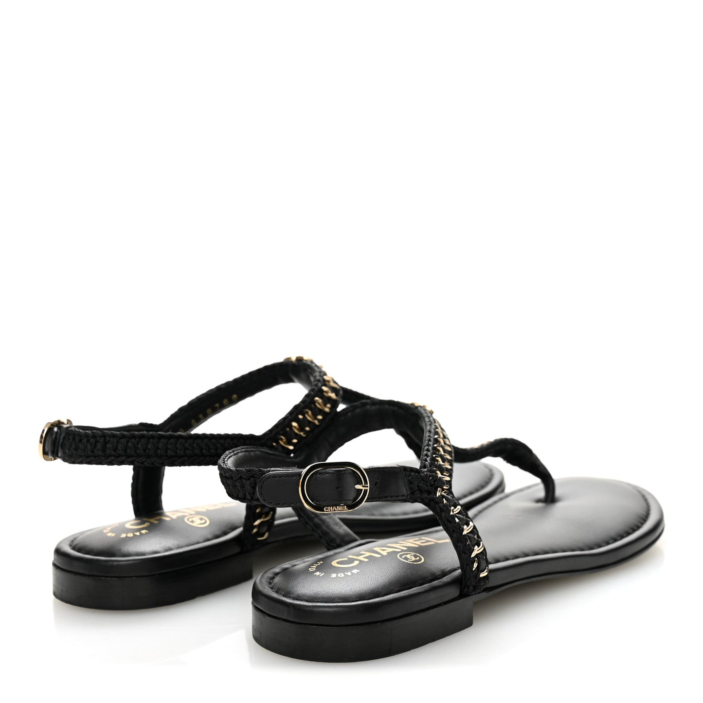 Lambskin Embroidered CC Thong Sandals 38 Black