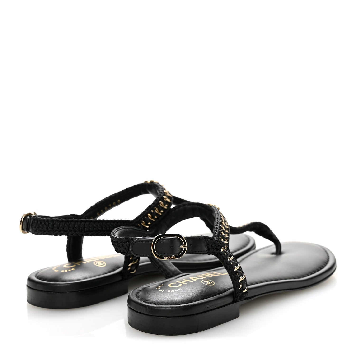 Chanel Lambskin Embroidered CC Thong Sandals 38 Black 4 of 9