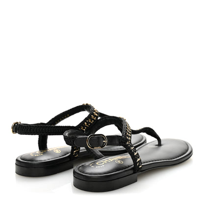 Chanel Lambskin Embroidered CC Thong Sandals 38 Black 4 of 9