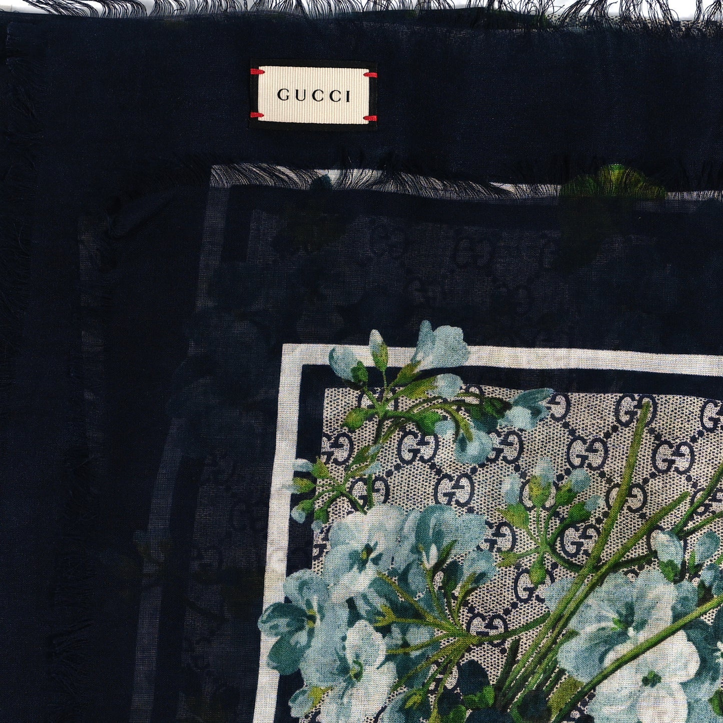 Modal Silk Monogram New Bloom GG Square Scarf Midnight Blue Sky Blue