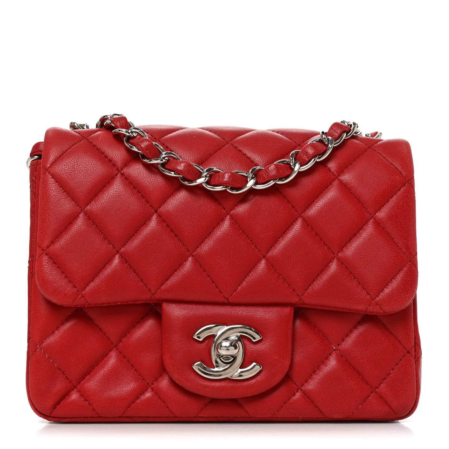 Lambskin Quilted Mini Square Flap Red