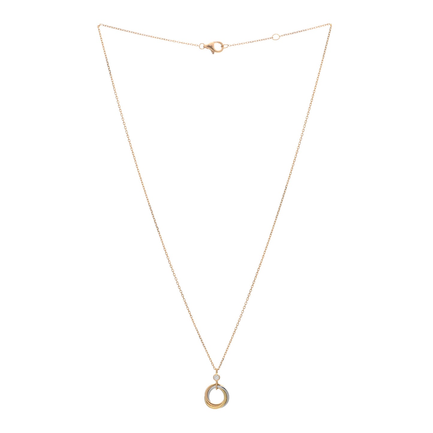 18K Pink Yellow White Gold Diamond Trinity Pendant Necklace
