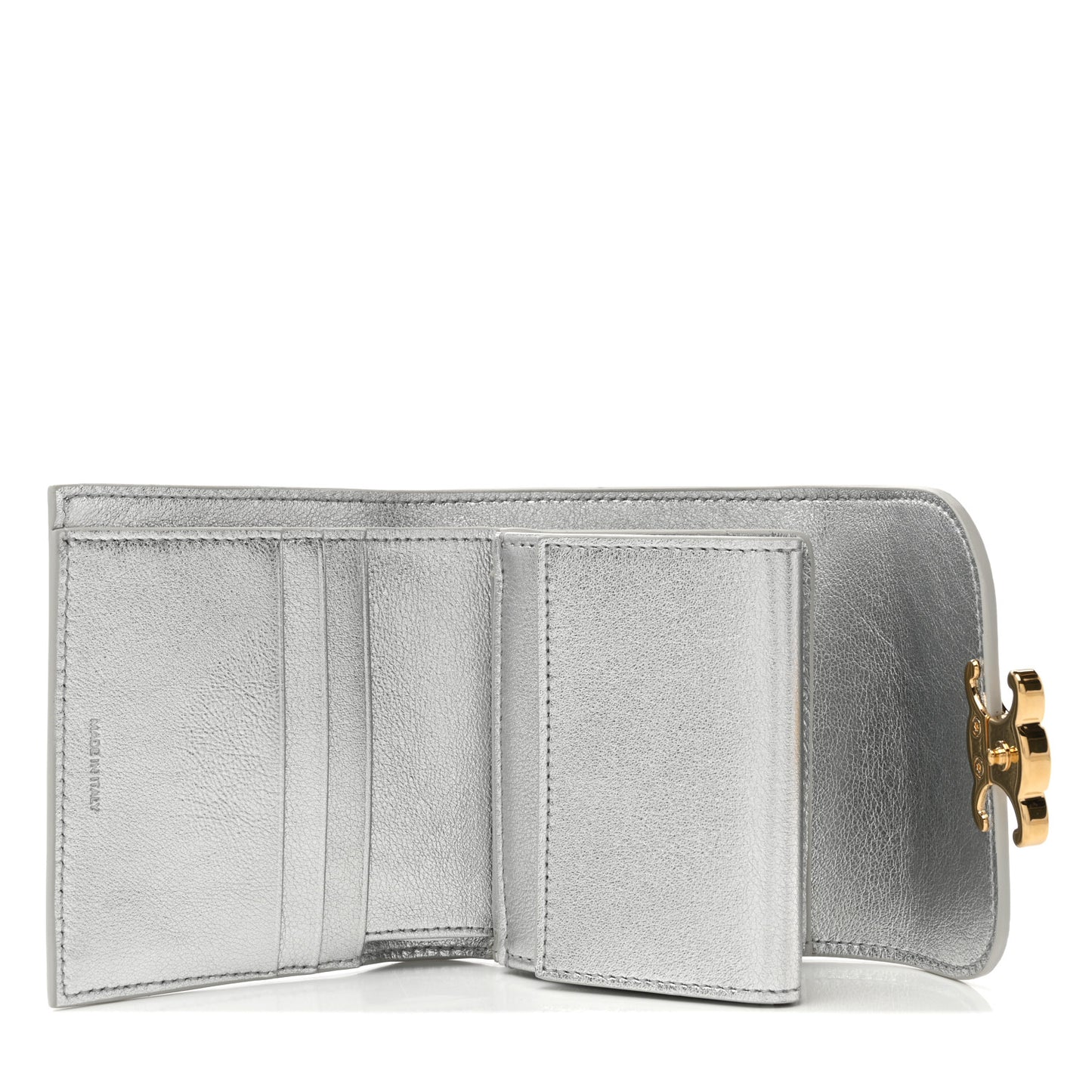 Metallic Calfskin Small Triomphe Wallet Silver