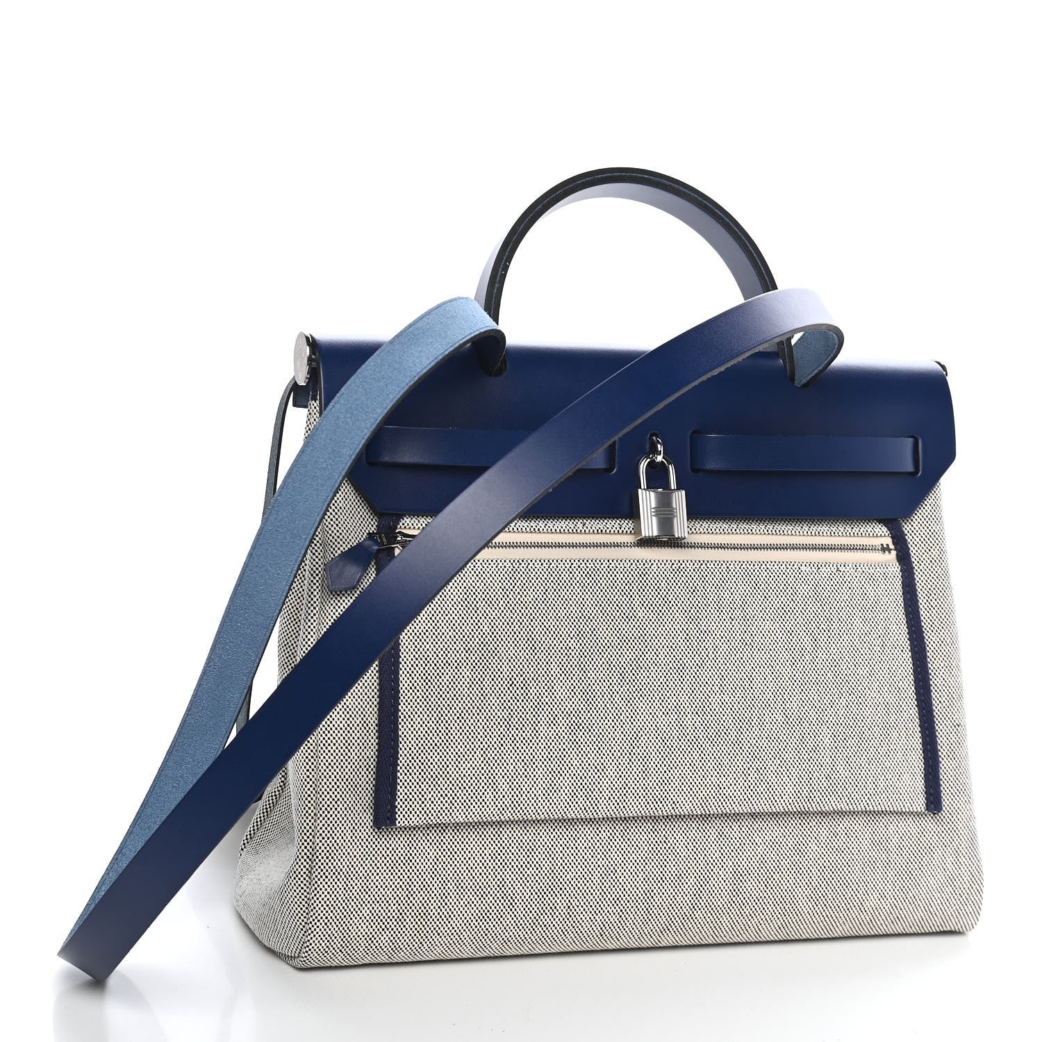 Hermes Vache Hunter Toile H Brides de Gala Herbag Zip Retourne 31 PM Bleu De France Ecru Black 4 of 10