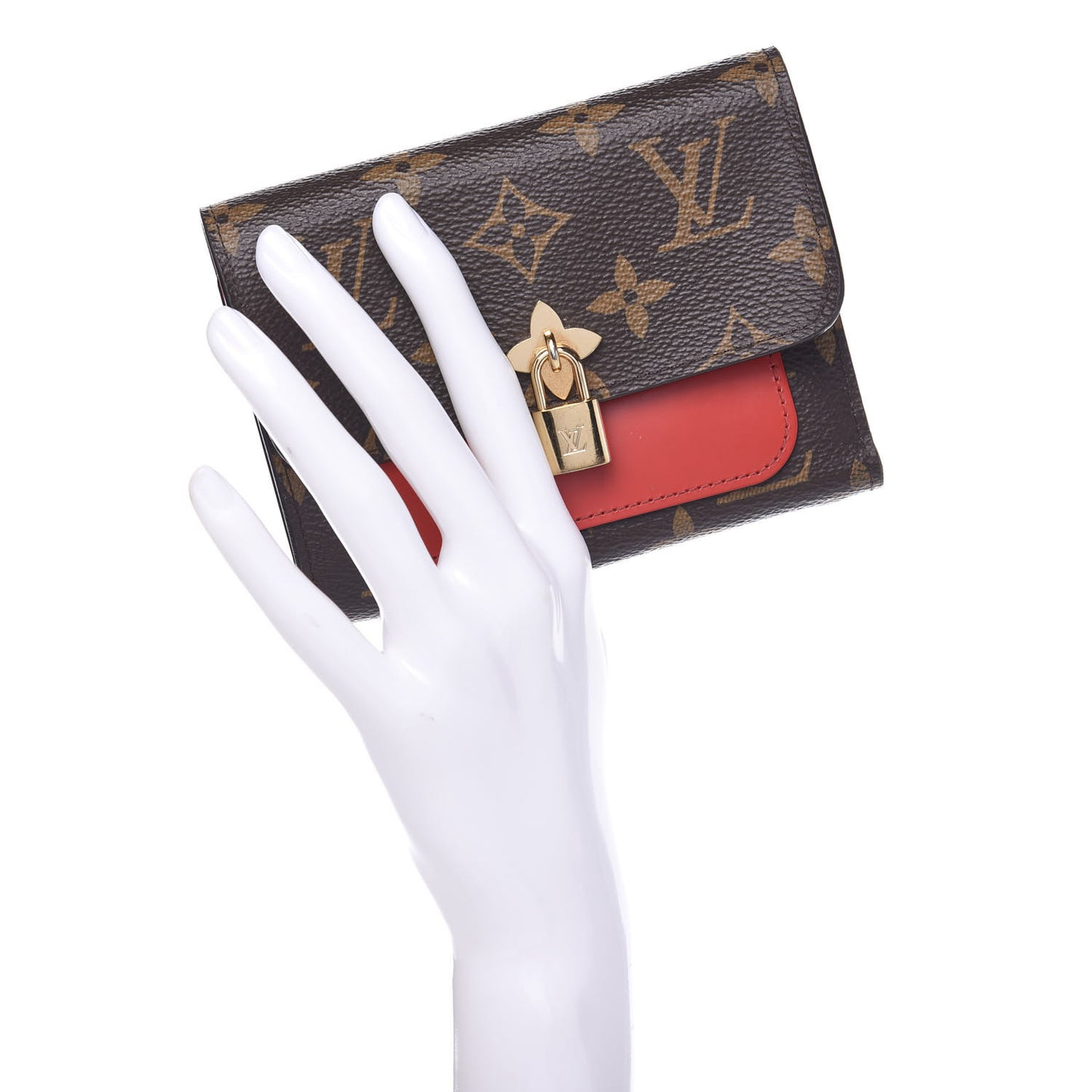 Monogram Flower Lock Compact Wallet Coquelicot