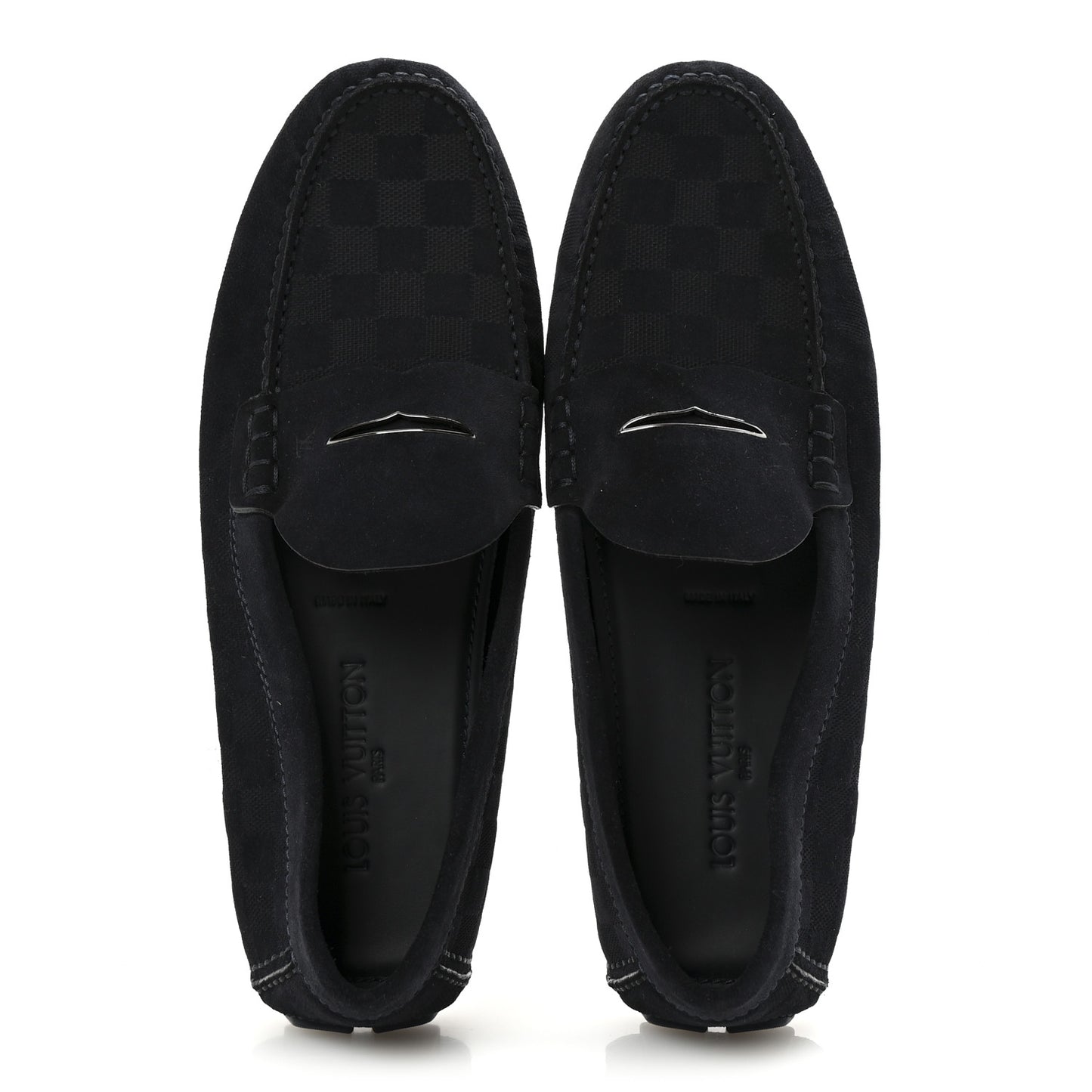 Suede Damier Mens Monte Carlo Moccasin Loafers 10.5 Navy