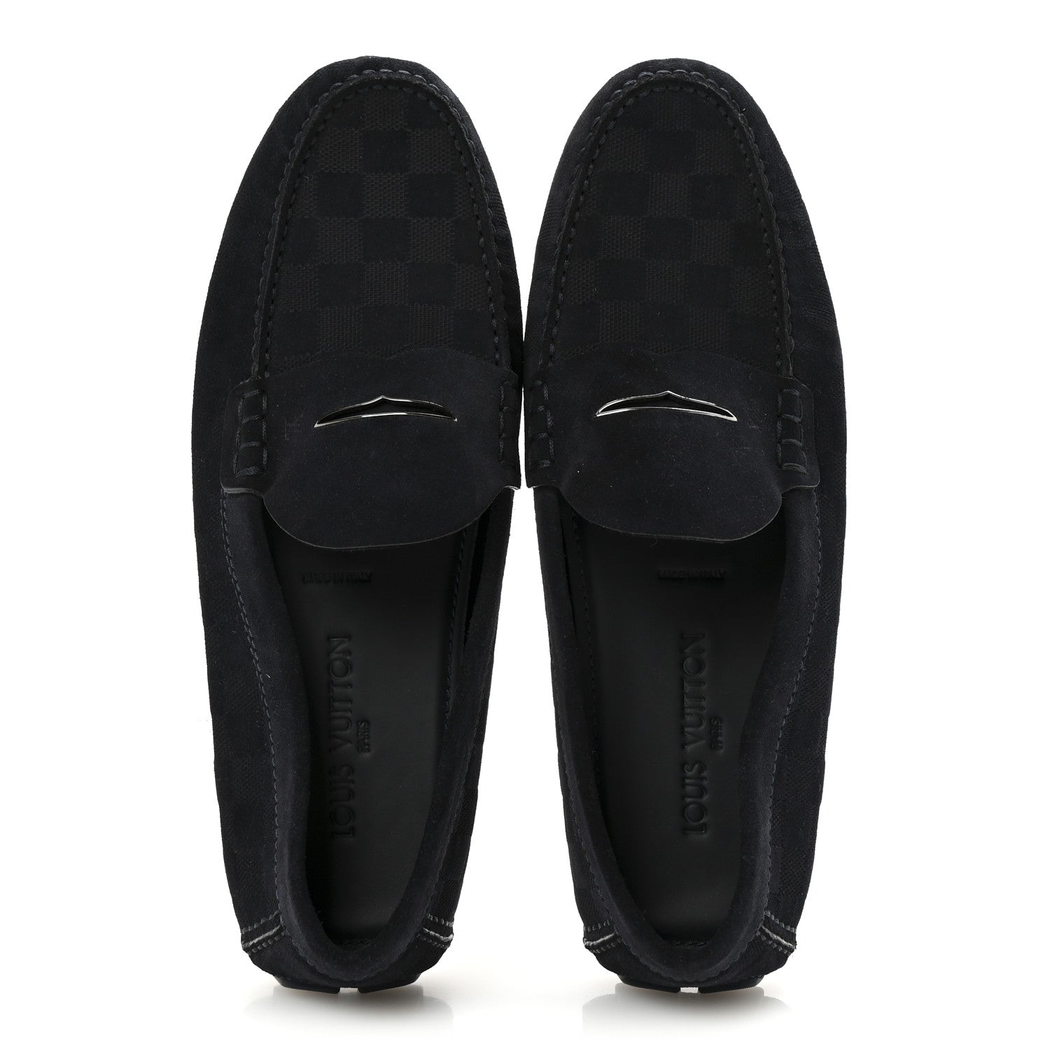 Louis Vuitton Suede Damier Mens Monte Carlo Moccasin Loafers 10.5 Navy 2 of 9