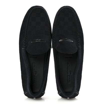 Louis Vuitton Suede Damier Mens Monte Carlo Moccasin Loafers 10.5 Navy 2 of 9