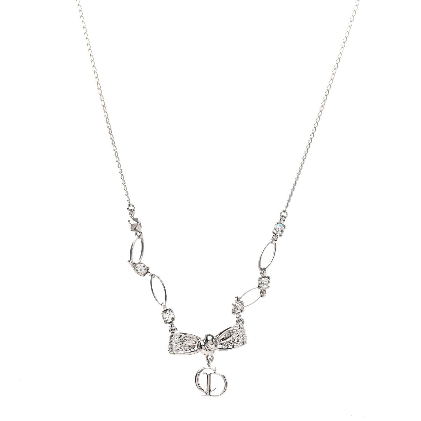 Crystal Bow Necklace Silver