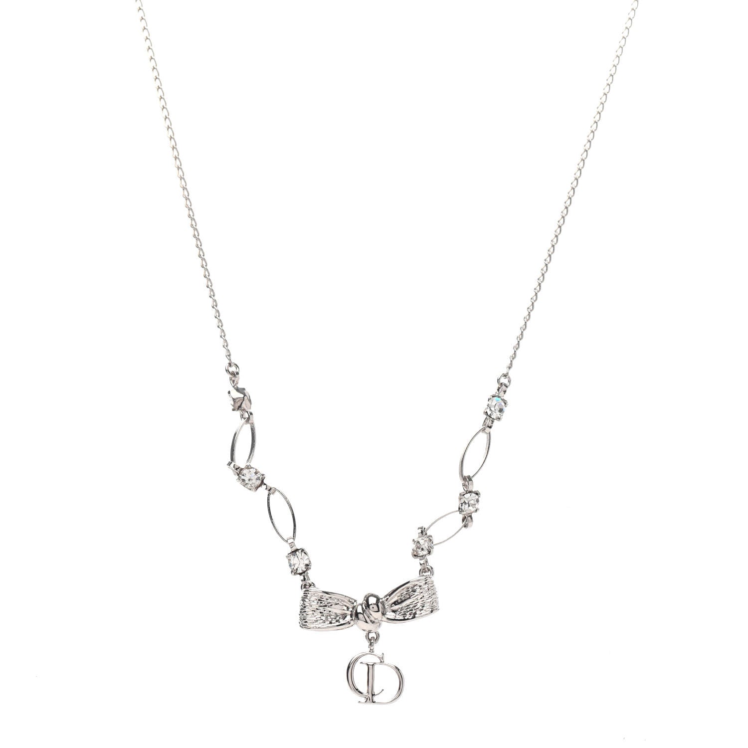 Christian Dior Crystal Bow Necklace Silver 1 of 4