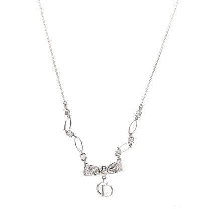 Christian Dior Crystal Bow Necklace Silver 1 of 4