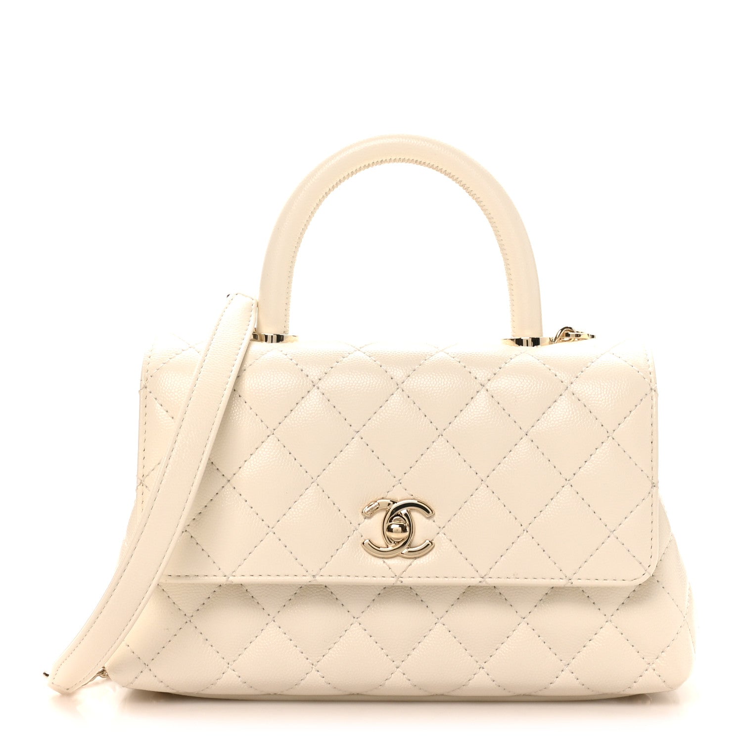 Chanel Caviar Quilted Mini Coco Handle Flap White 1 of 10