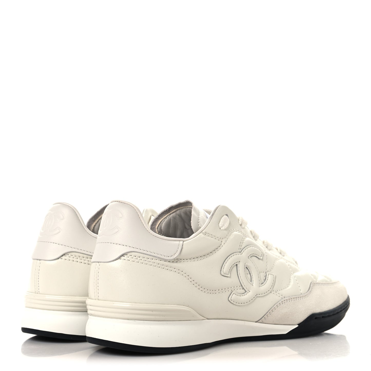 Shiny Calfskin Suede Quilted CC Logo Sneakers 36.5 White