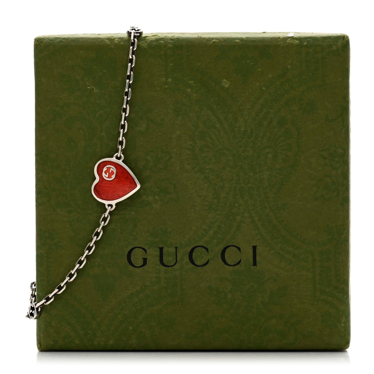 Gucci Sterling Silver Enamel Heart Chain Bracelet Red 4 of 4