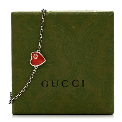 Gucci Sterling Silver Enamel Heart Chain Bracelet Red 4 of 4