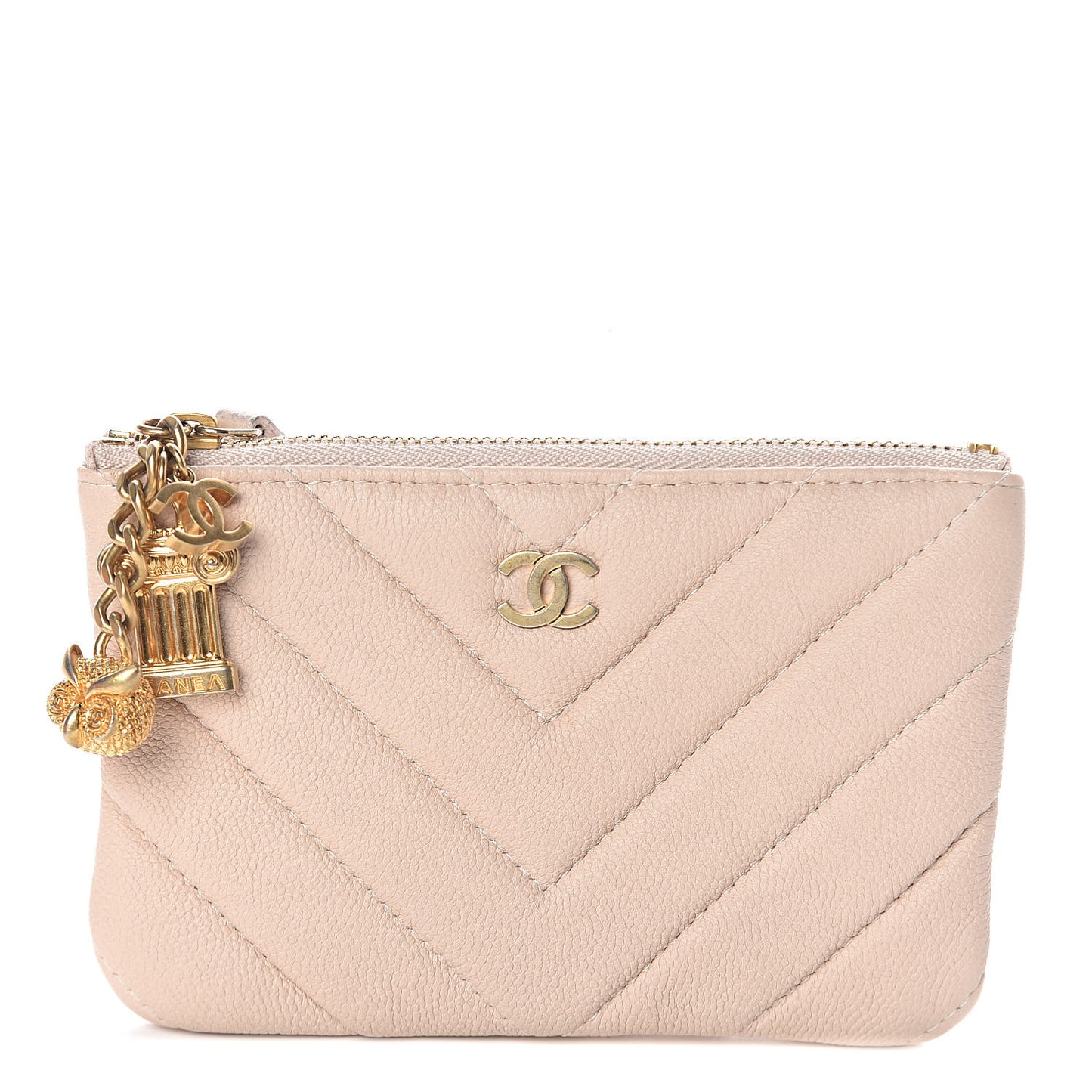 Caviar Chevron Quilted Small Ancient Greek Charms Cosmetic Case Light Pink