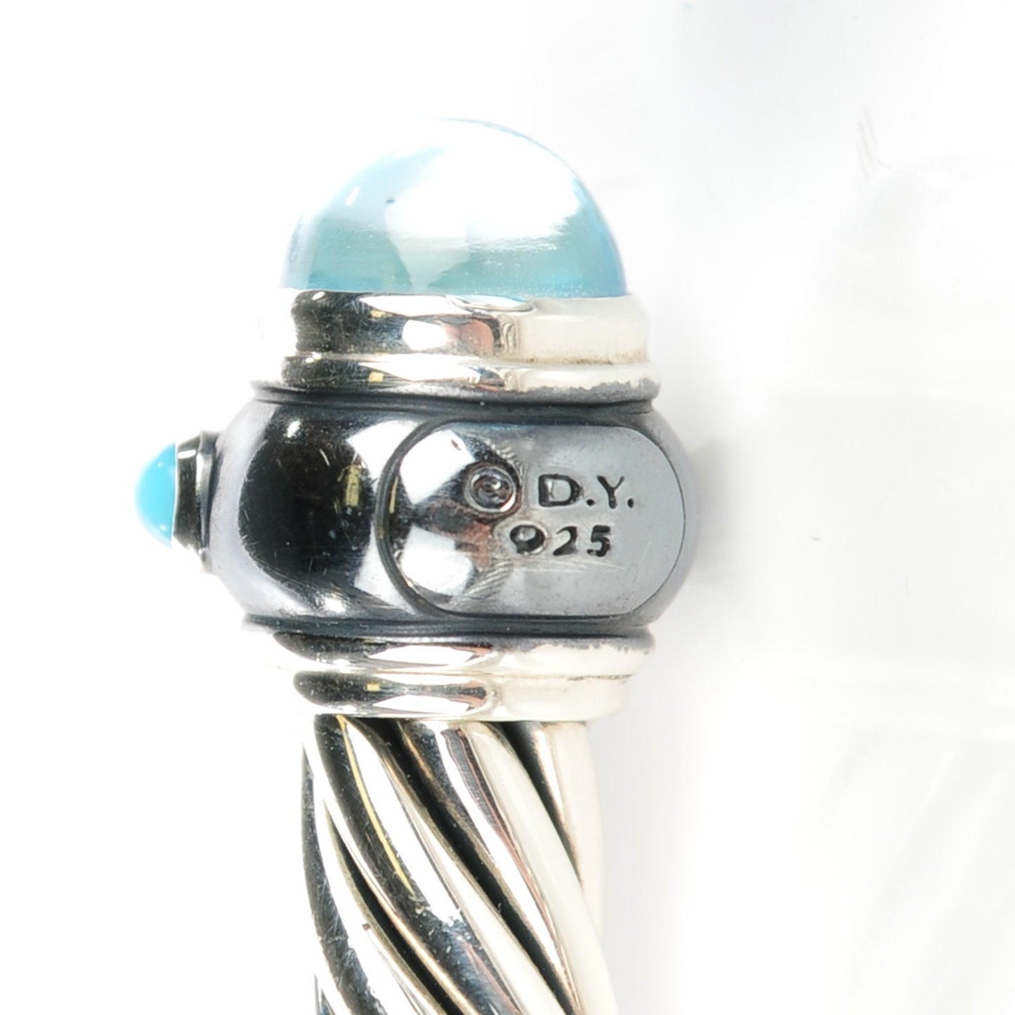 Sterling Silver Blue Topaz Turquoise 8.5mm Cable Renaissance Bracelet