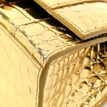 Balenciaga Metallic Calfskin Crocodile Embossed Hourglass Top Handle Bag XS Gold 12 of 14