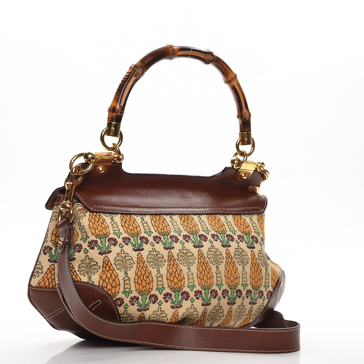 Canvas Pigna Print Peggy Bamboo Top Handle Bag Brown