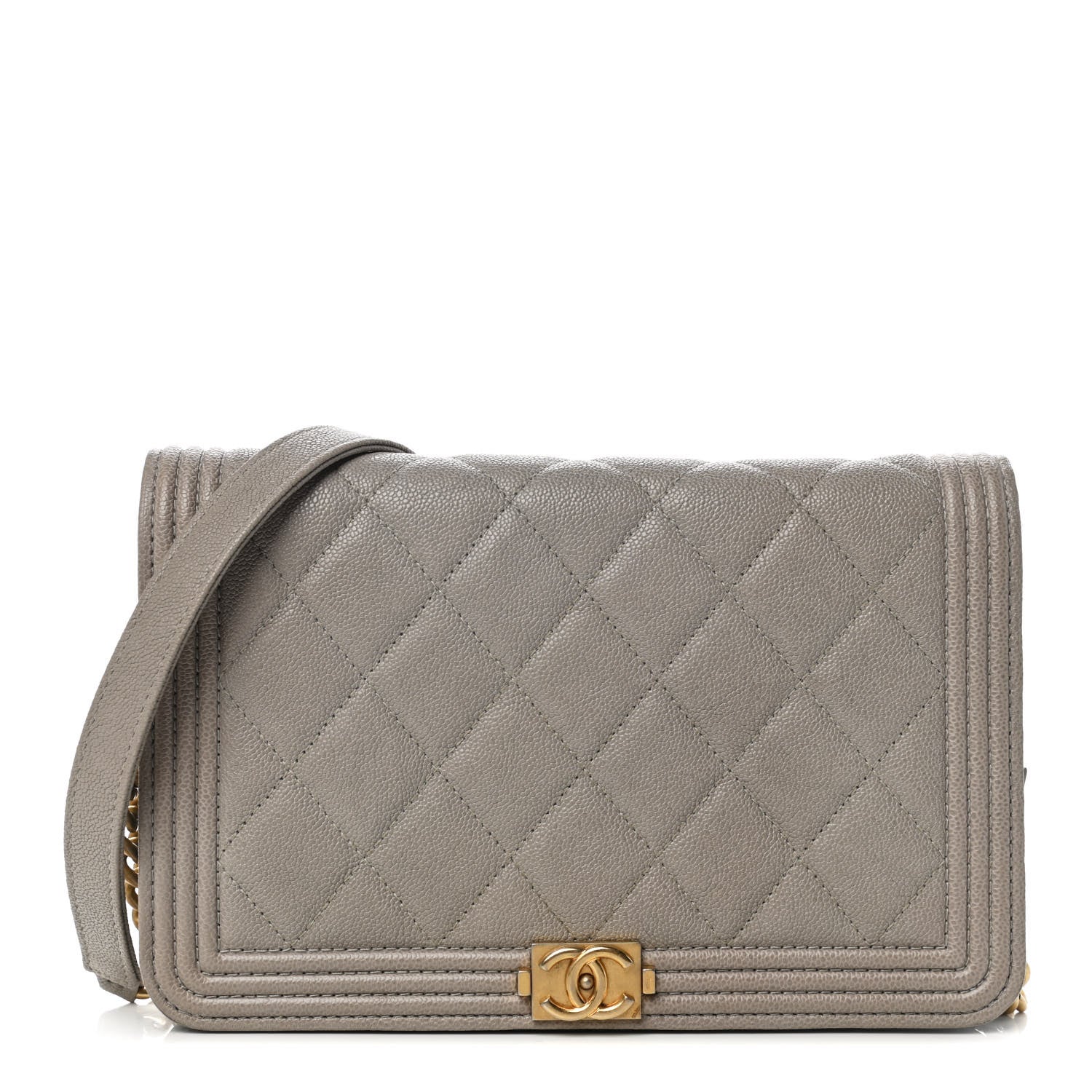 Chanel Caviar Quilted Boy Wallet On Chain WOC Grey 1 of 12