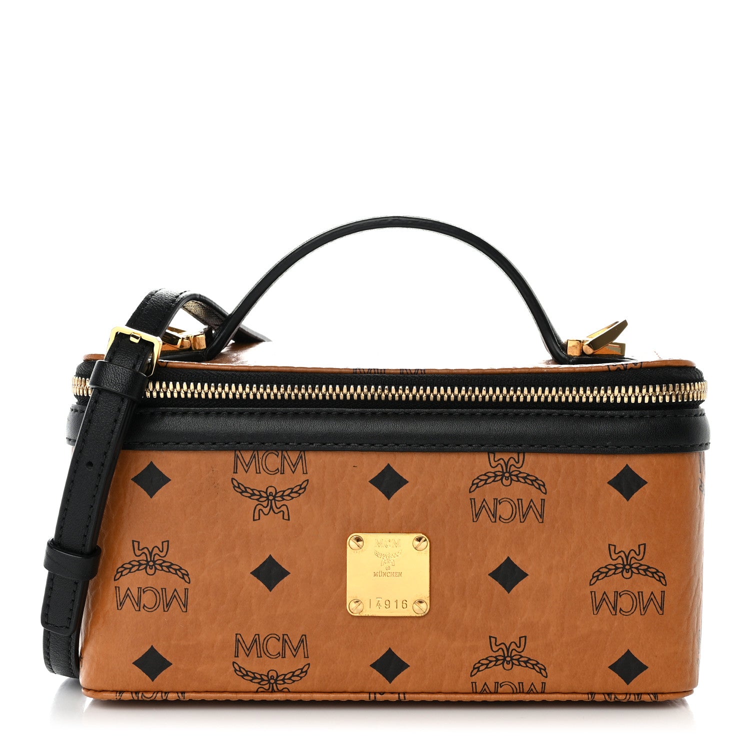 MCM Visetos Vanity Case Cognac Black 1 of 10