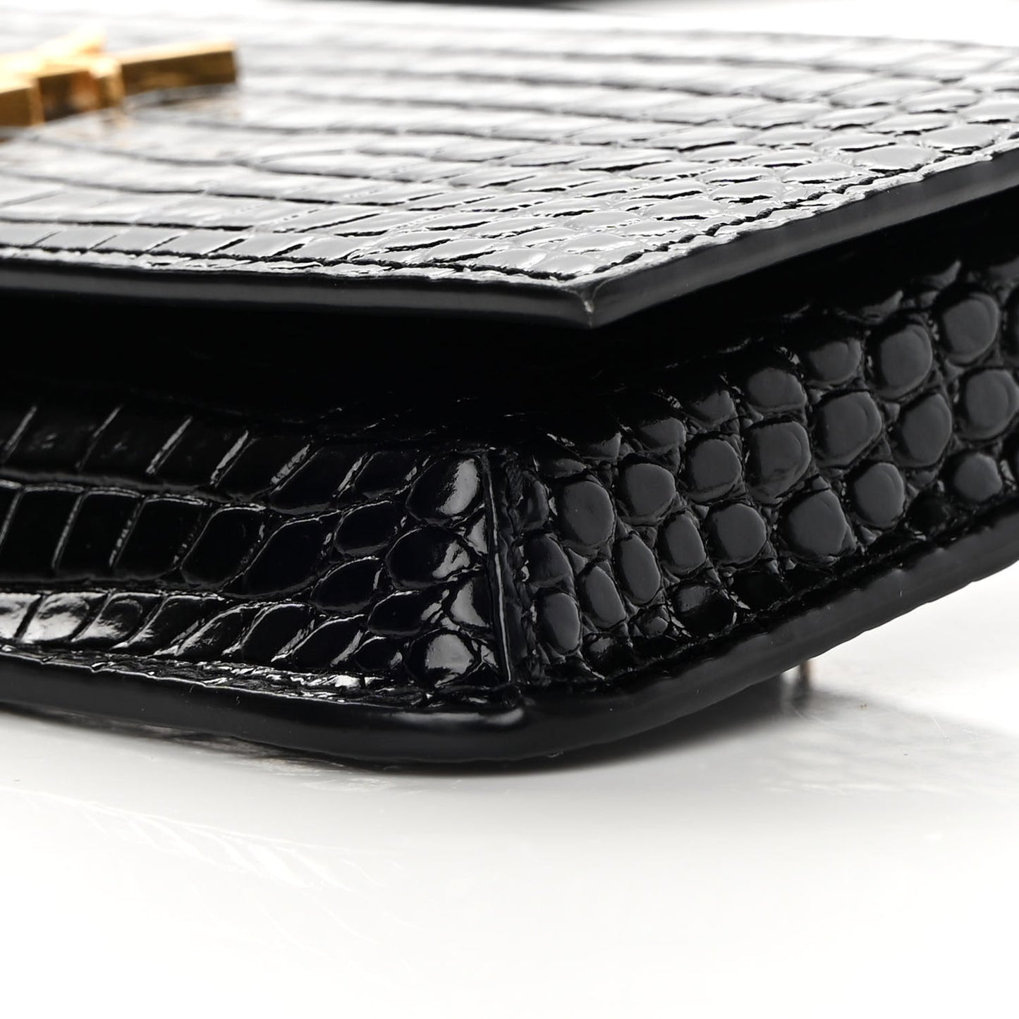 Crocodile Embossed Monogram Phone Holder Crossbody Black