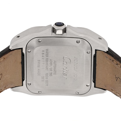 Cartier Stainless Steel 18K Yellow Gold Alligator 33mm Santos 100 Automatic Watch Brown 4 of 6