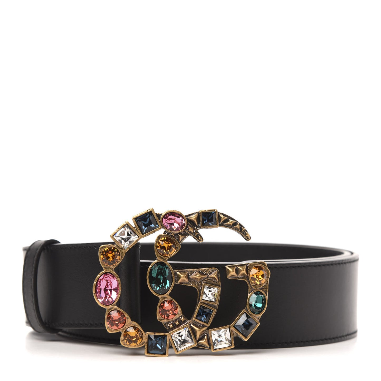 Calfskin Crystal Double G 40mm Belt 80 32 Black Multicolor